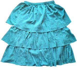 J Crew Womens‎ Size Medium Green Flocked Dot Ruffle Tiered Midi Skirt #1208